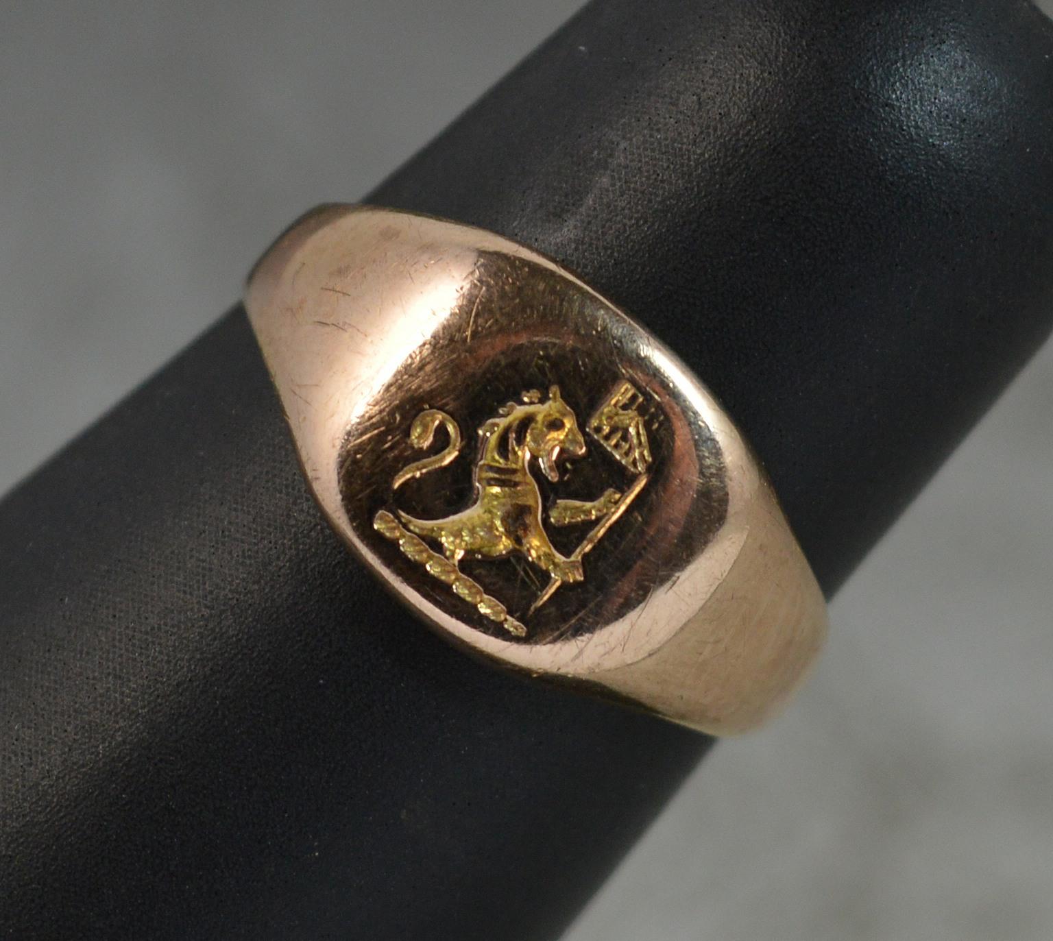 Victorian Lion Passant Intaglio 9 Carat Rose Gold Signet Intaglio Ring 4