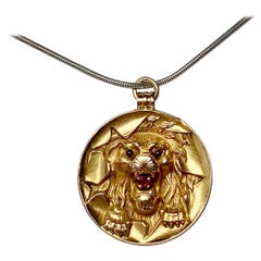 Victorian Lion Pendant Ruby 14 Karat Gold Circus Hoop Panther Leopard Tiger