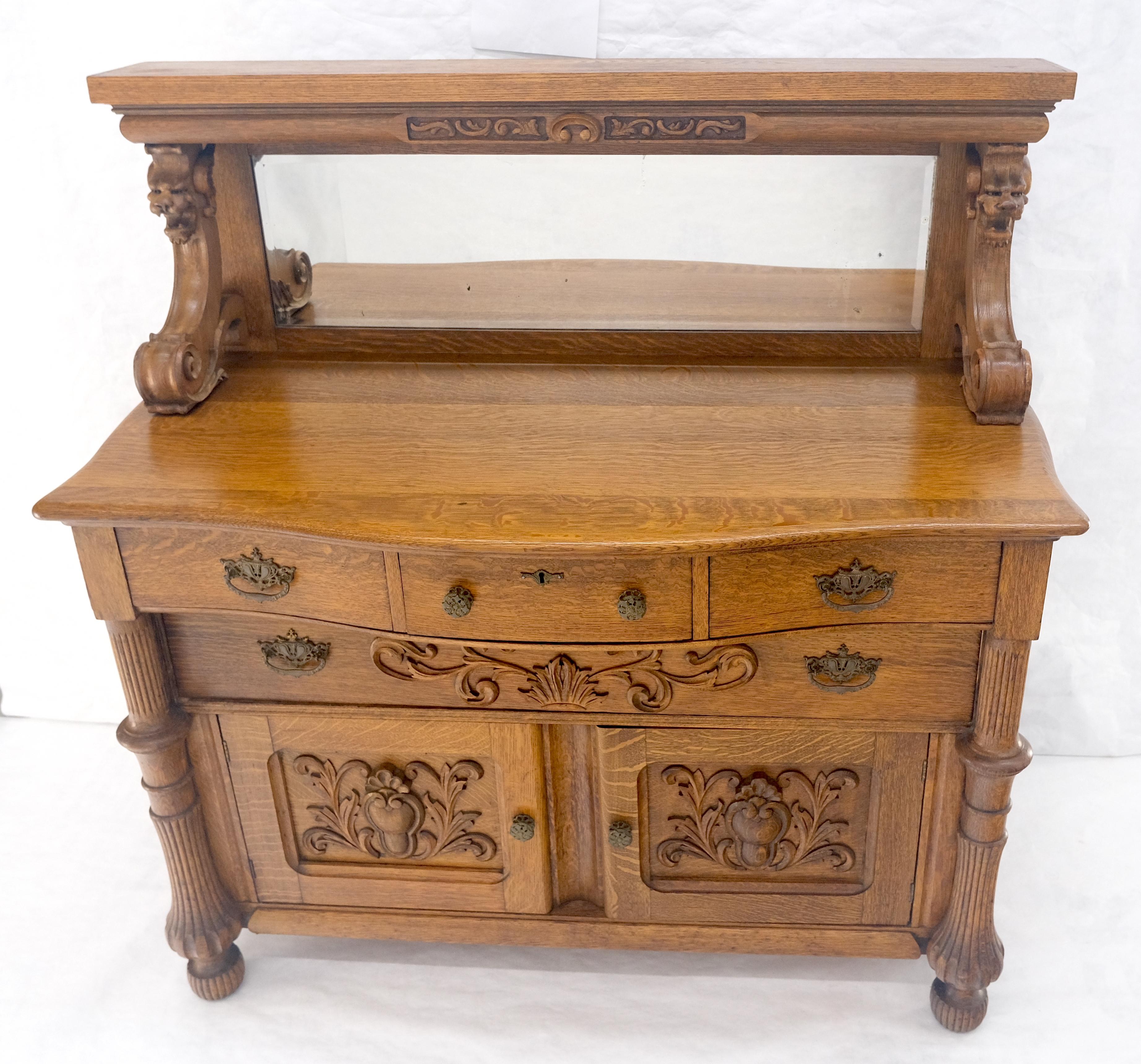 Victorian Lions Heads Mirrored Backsplash Fine Carved Oak Sideboard MINT! For Sale 6