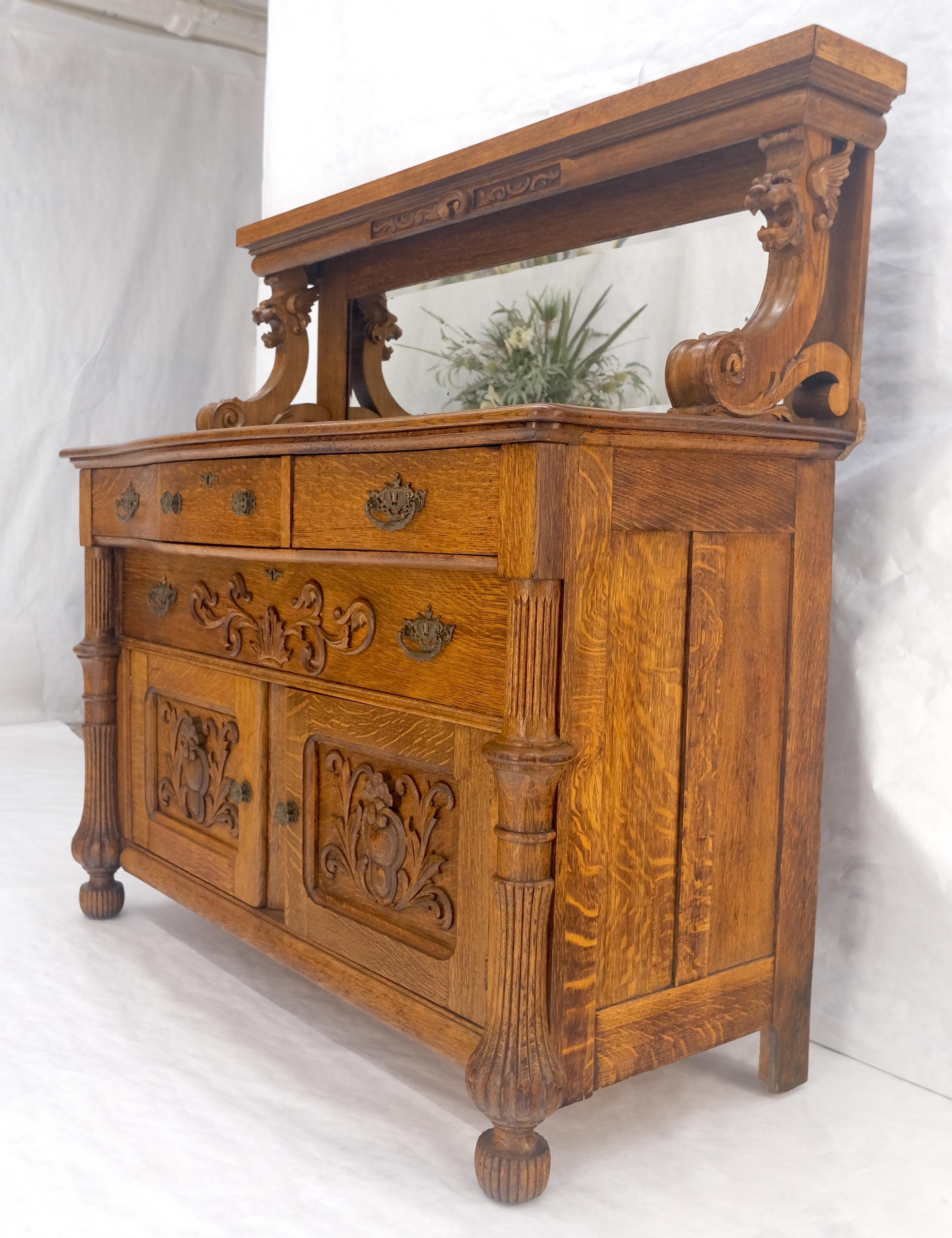 Victorian Lions Heads Mirrored Backsplash Fine Carved Oak Sideboard MINT! For Sale 7