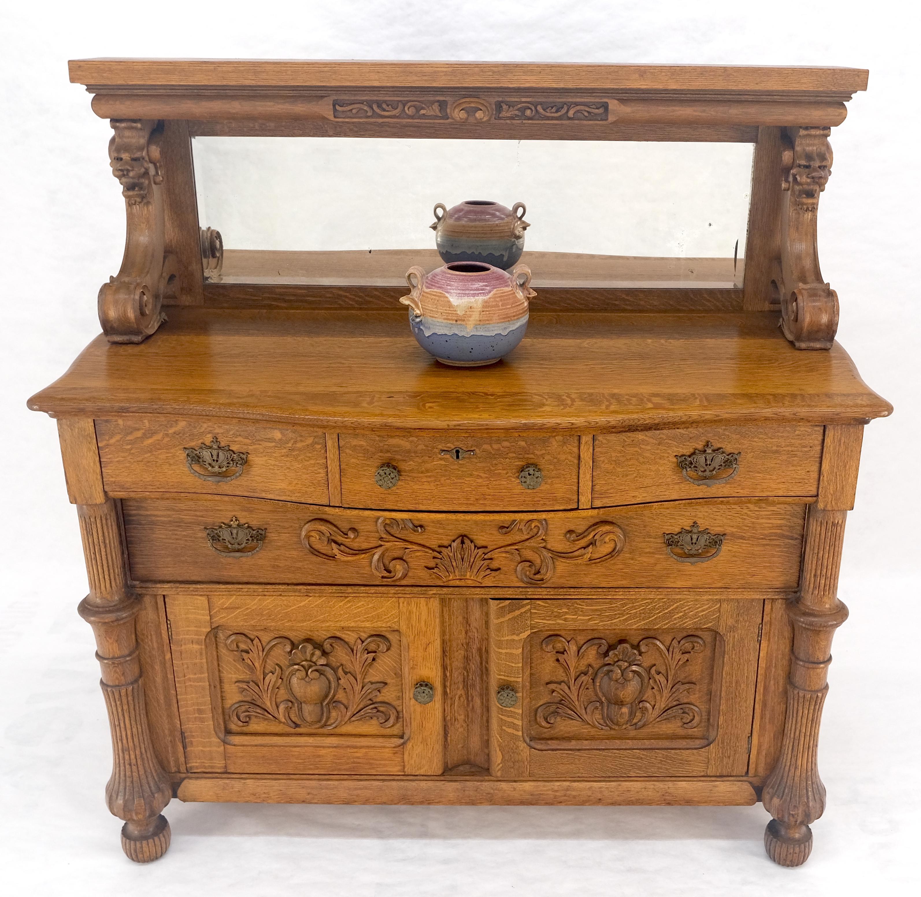 Victorian Lions Heads Mirrored Backsplash Fine Carved Oak Sideboard MINT! For Sale 9