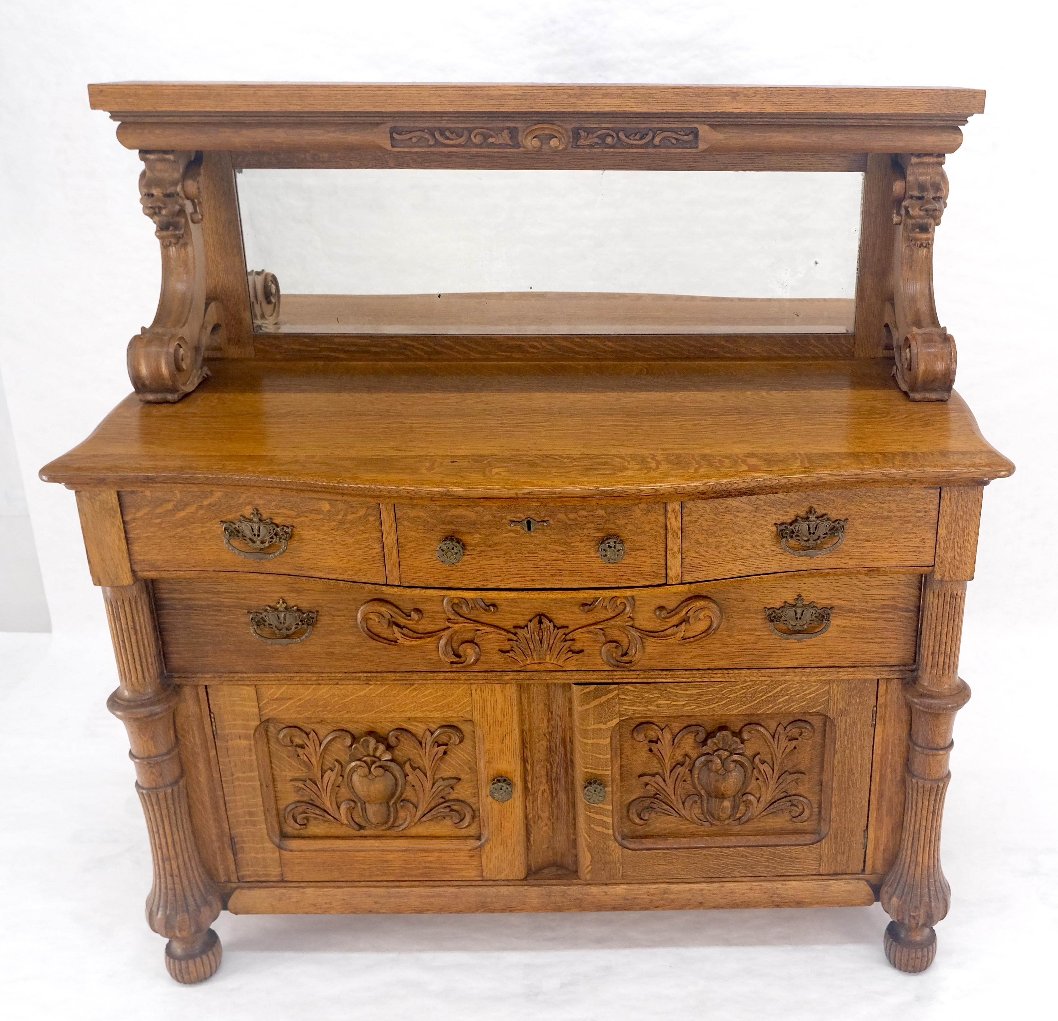 Lacquered Victorian Lions Heads Mirrored Backsplash Fine Carved Oak Sideboard MINT! For Sale