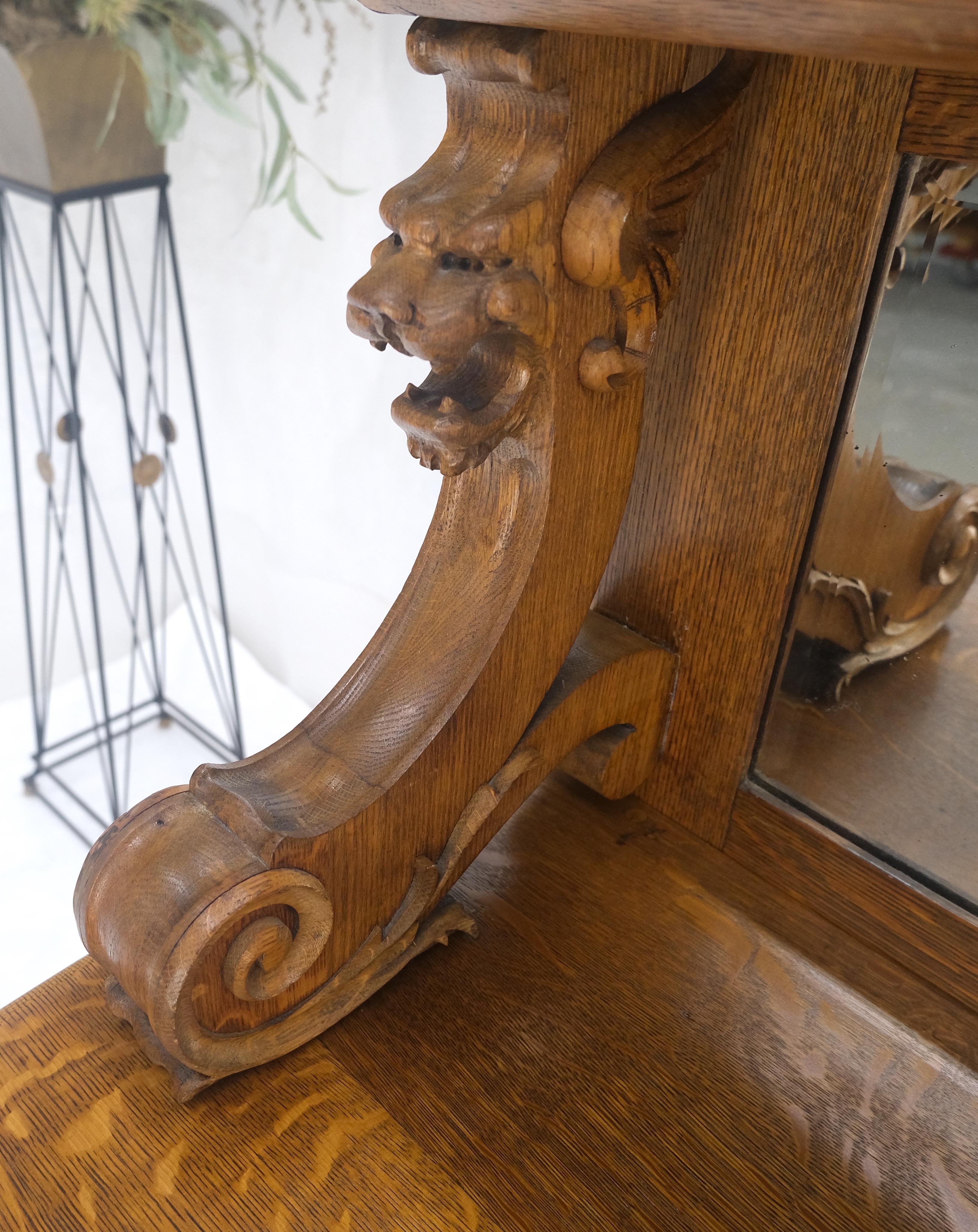 Victorian Lions Heads Mirrored Backsplash Fine Carved Oak Sideboard MINT! For Sale 1