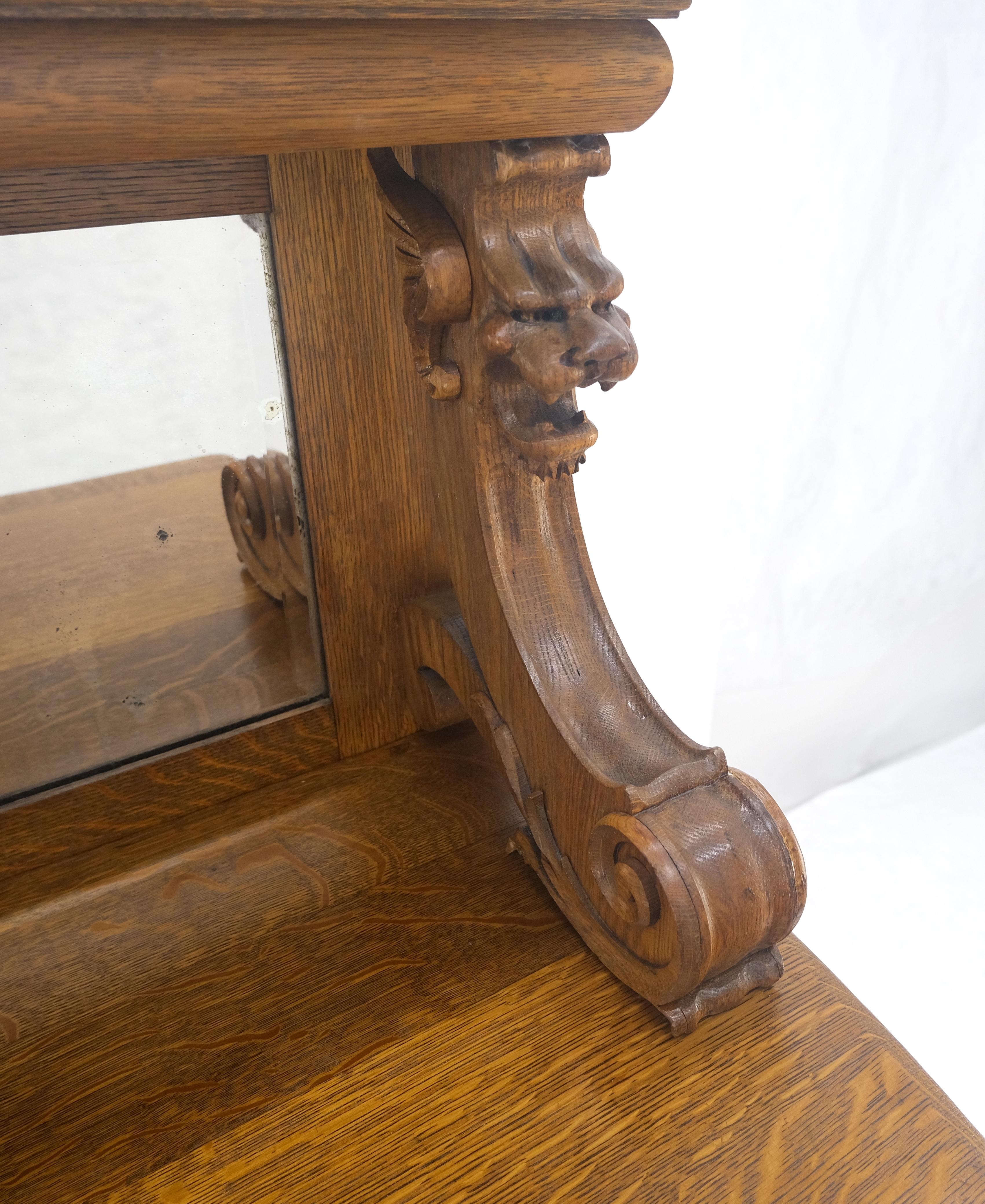 Victorian Lions Heads Mirrored Backsplash Fine Carved Oak Sideboard MINT! For Sale 3