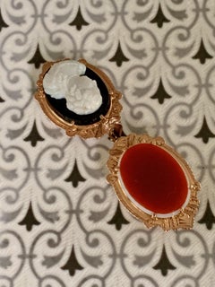 Victorian Locket Charm with Stone and Carnelian Cameo in 10 Karat Rose Gold