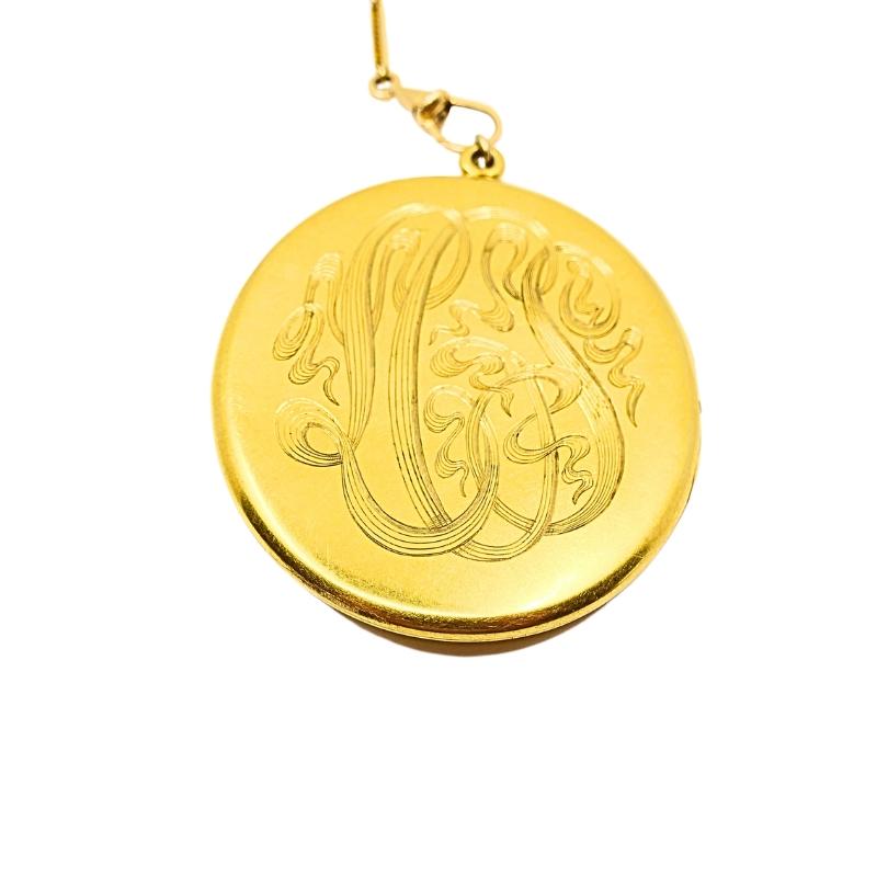 Colgante relicario victoriano y cadena de reloj de bolsillo de oro de 14k en venta 2