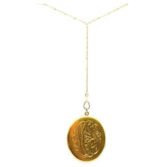 Viktorianisches Medaillon-Anhänger und Taschenuhrkette aus 14k Gold