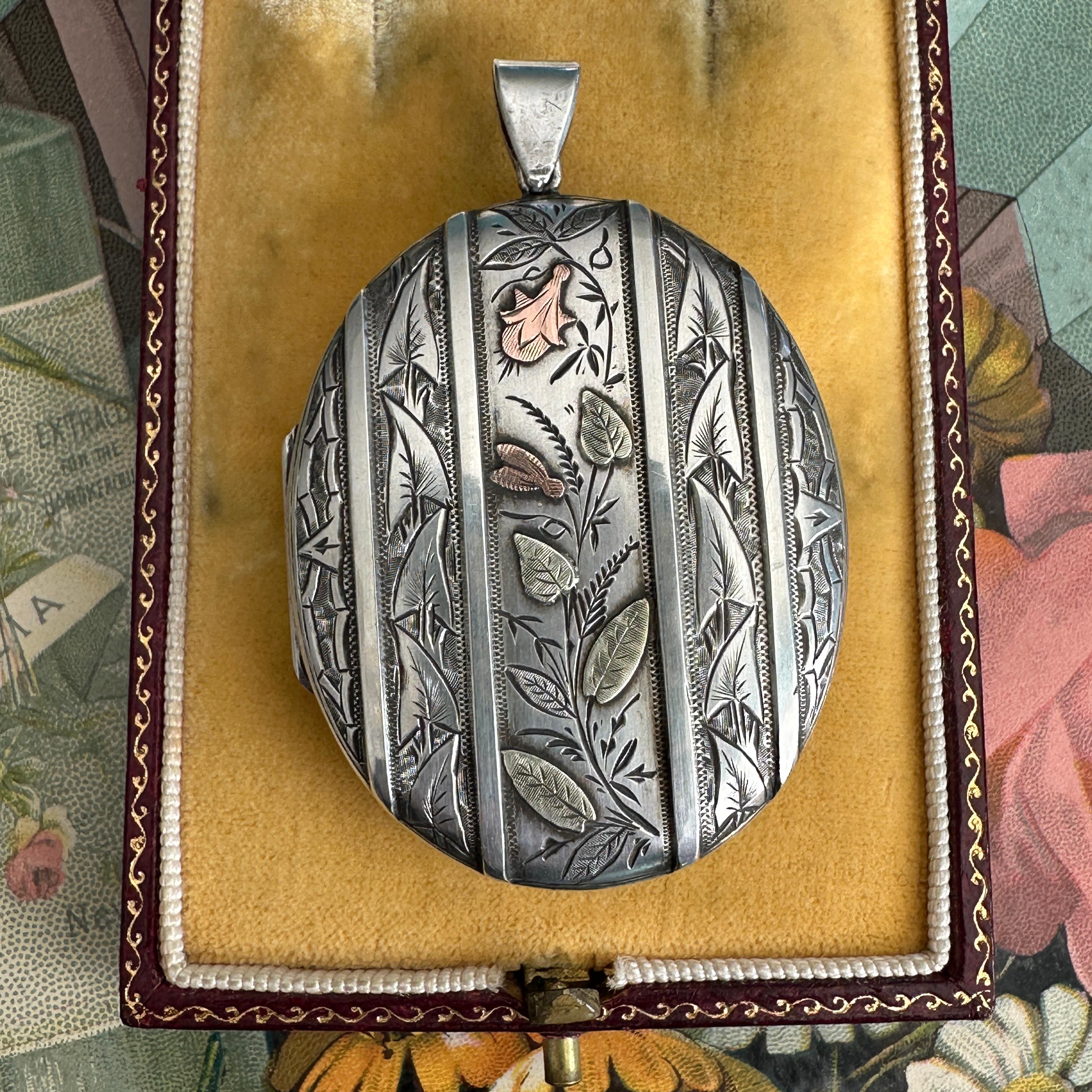Victorian Locket Silver & Gold Botanical Aesthetic Period 10