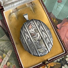 Victorian Locket Silver & Gold Botanical Aesthetic Period