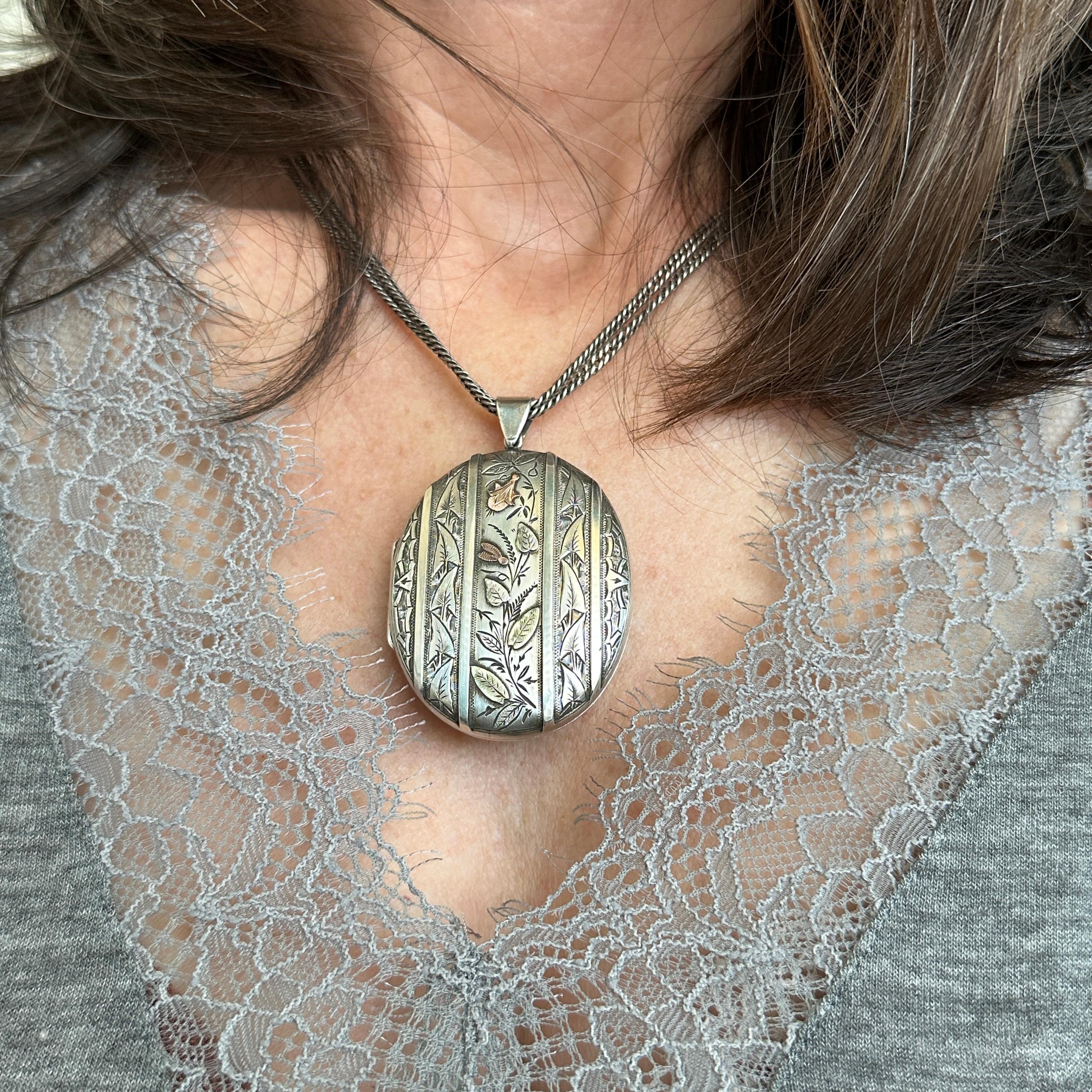 Women's Victorian Locket Silver & Gold Botanical Aesthetic Period