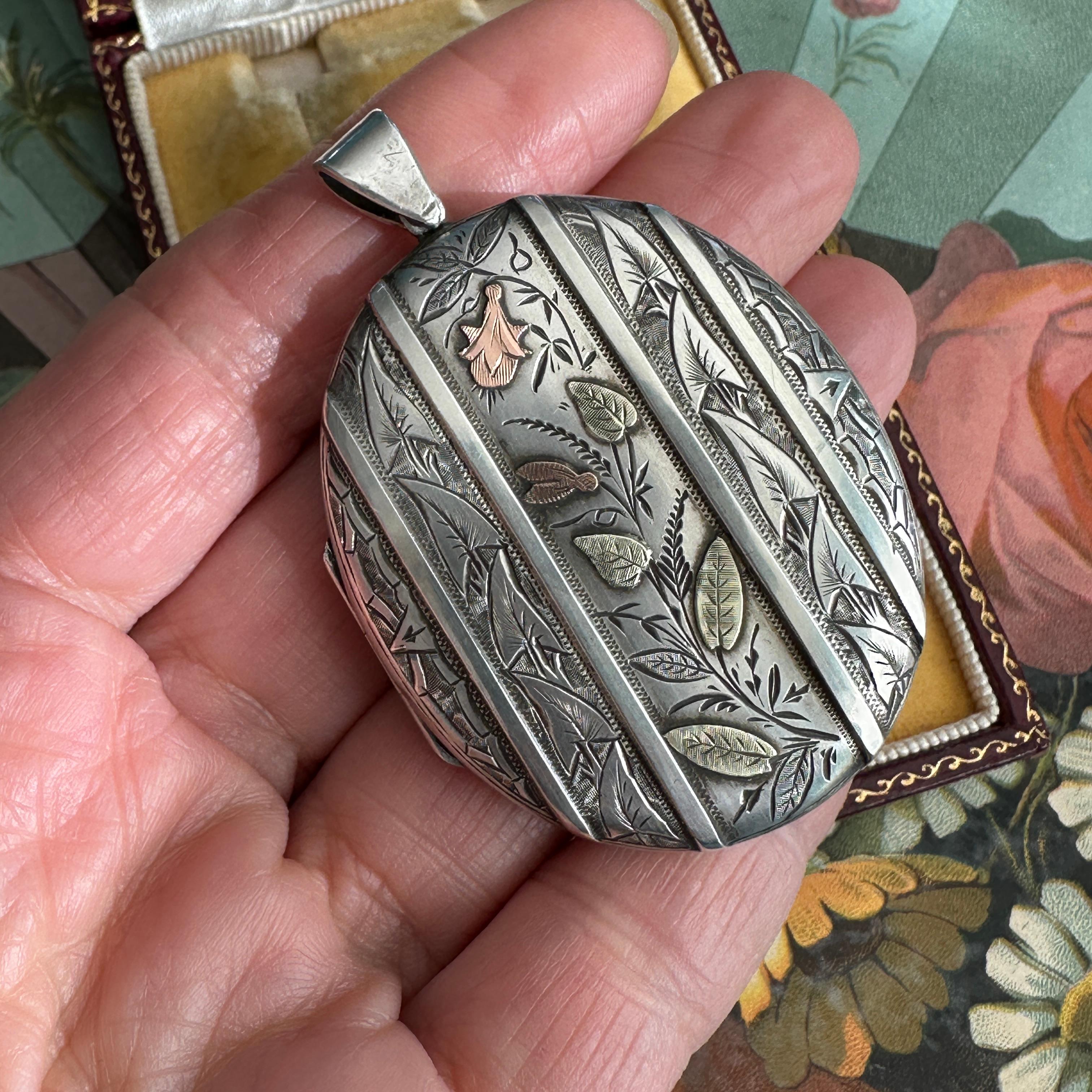 Victorian Locket Silver & Gold Botanical Aesthetic Period 2