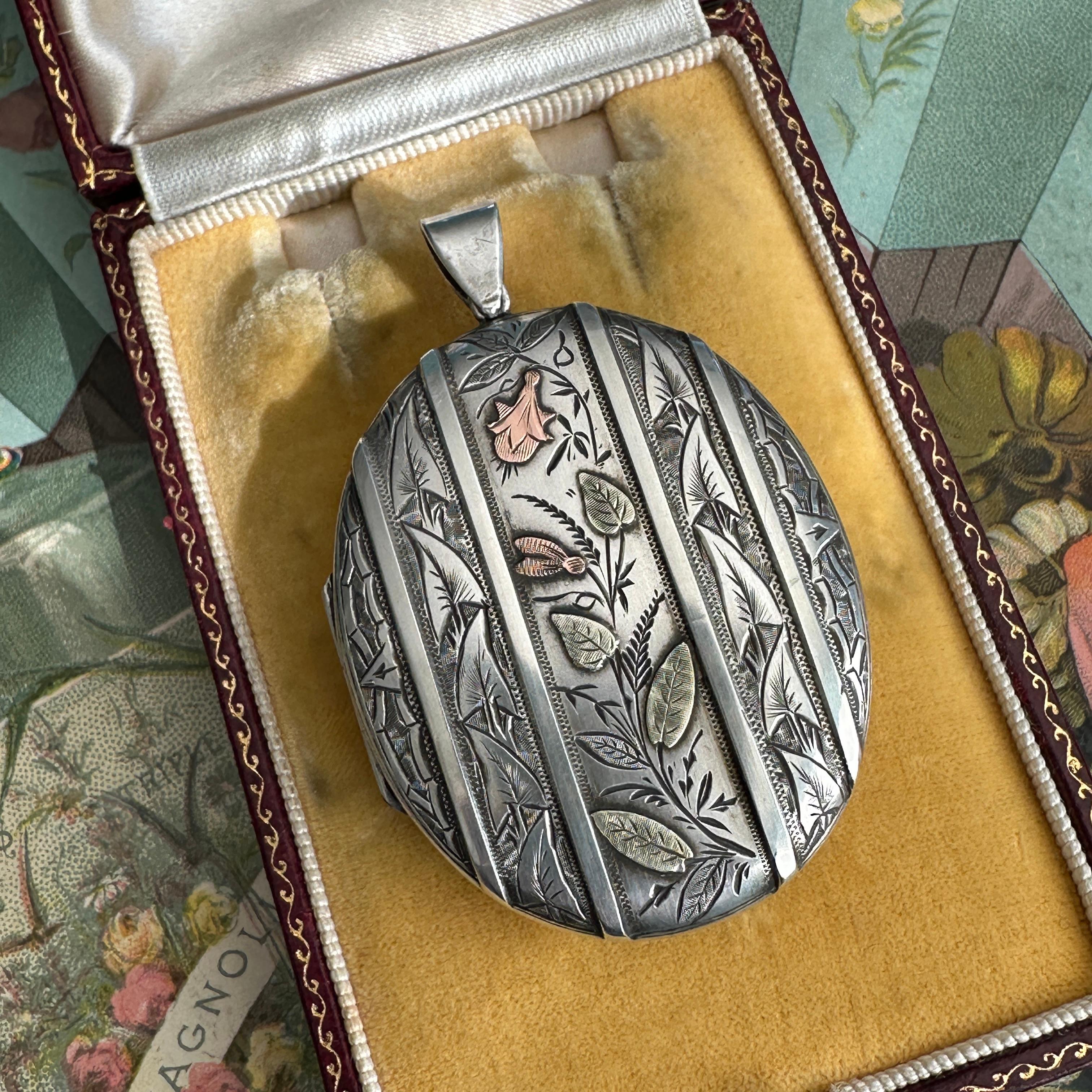 Victorian Locket Silver & Gold Botanical Aesthetic Period 5
