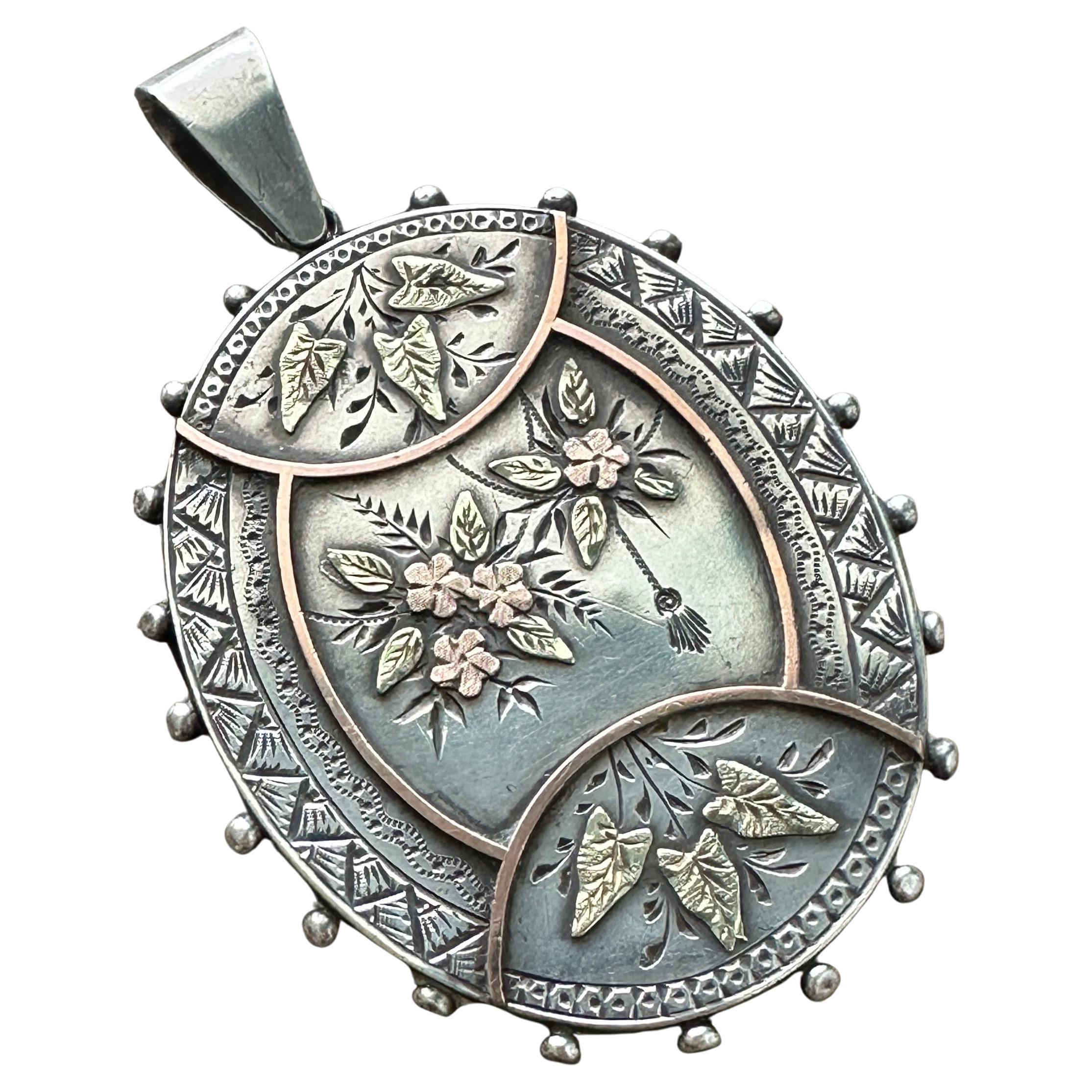 Victorian Locket Silver & Gold Floral Aesthetic Period