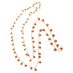 Victorian Long Gold Chain with Coral Drops, circa 1880.