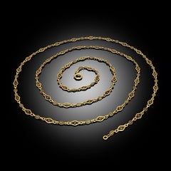 Victorian Long Guard Chain 18ct Yellow Gold Necklace circa 1890