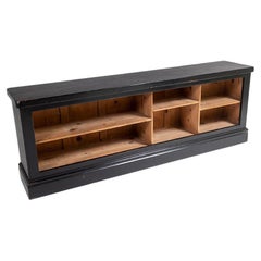 Victorian Long Low Panelled Ebonised Book Shelf Unit  Hall Shoe Storage Unit