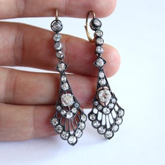 Victorian Long Old-Mine Cut Diamond Earrings, circa 1890s