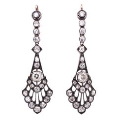 Pendientes largos victorianos de diamantes talla Old-Mine, hacia la década de 1890