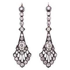 Antique Victorian Long Old-Mine Cut Diamond Earrings, circa 1890s