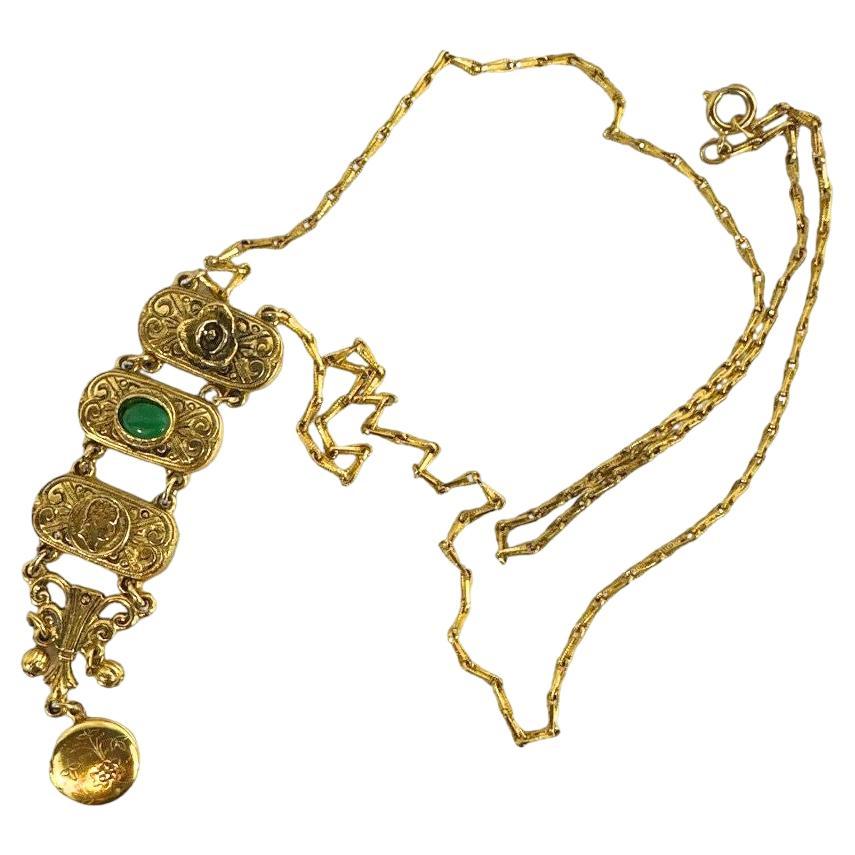 Victorian Long Vintage Y-Drop Pendant Locket Necklace  For Sale