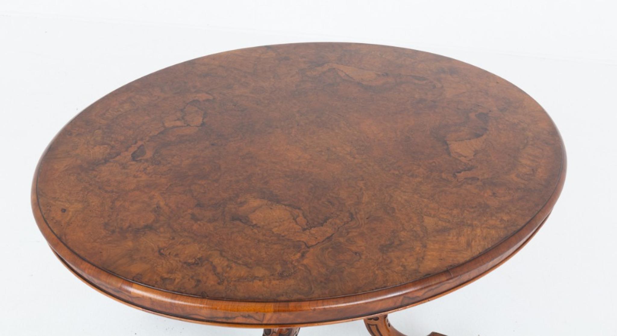 Victorian Loo Table Centre Burr Walnut 1860 In Good Condition For Sale In Potters Bar, GB