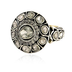 Victorian Looking Designer Rose Cut Diamond Ring in Silver and Gold