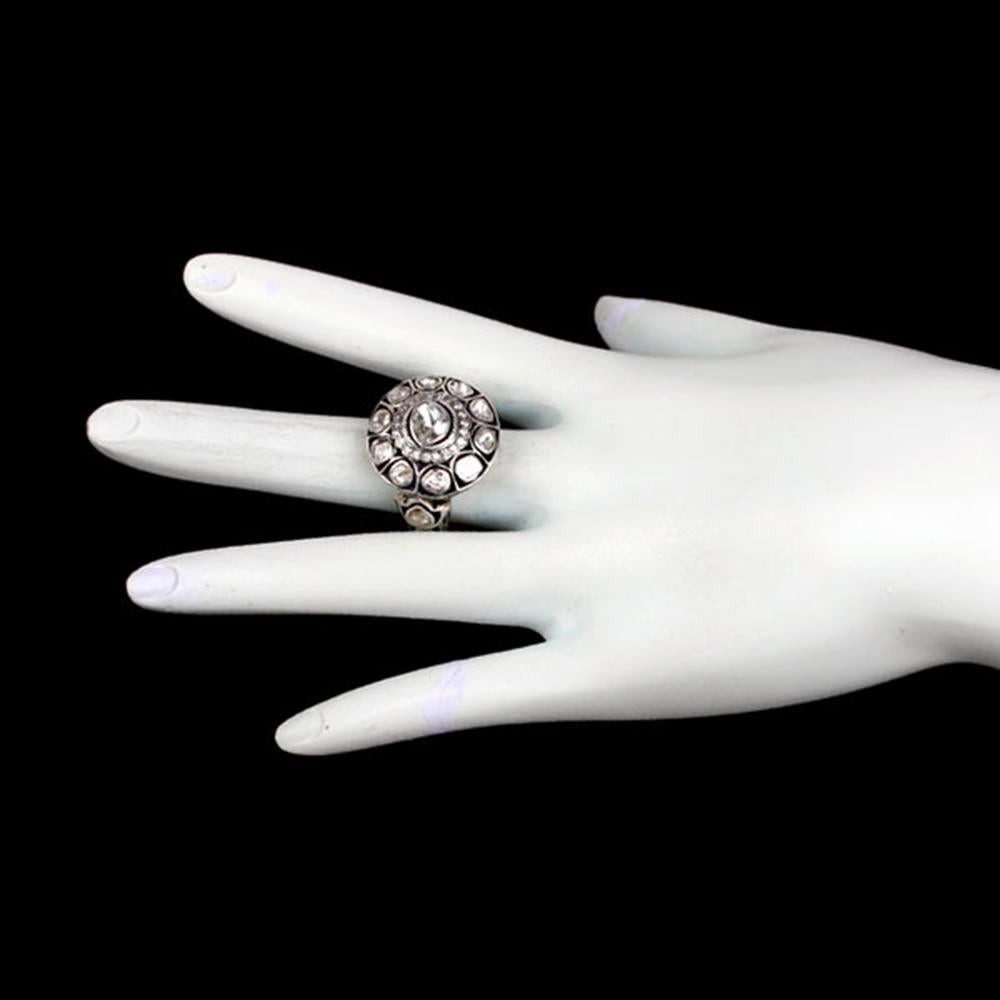 Viktorianisch aussehender Designer-Diamantring im Rosenschliff in Silber und Gold Damen im Angebot