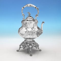 Victorian 'Louis Pattern' sterling silver tea kettle made in London in 1877