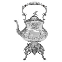 Victorian 'Louis Pattern' sterling silver tea kettle made in London in 1877