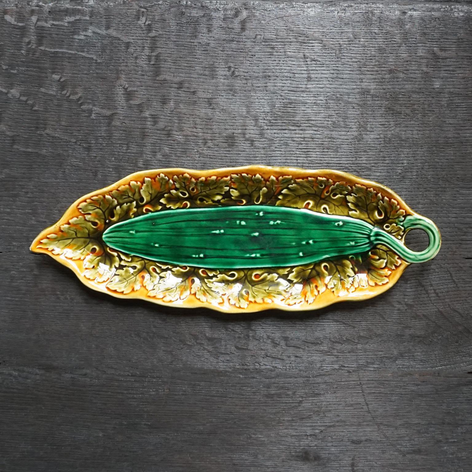 Magnificent rare Victorian vegetable serving Majolica dish made by the Ludwig Wessel at the Poppelsdorf Faience Factory in Bonn, Germany.
The dish is made in a Classic Art Nouveau style, designed by Wessel at the height of their finest Majolica