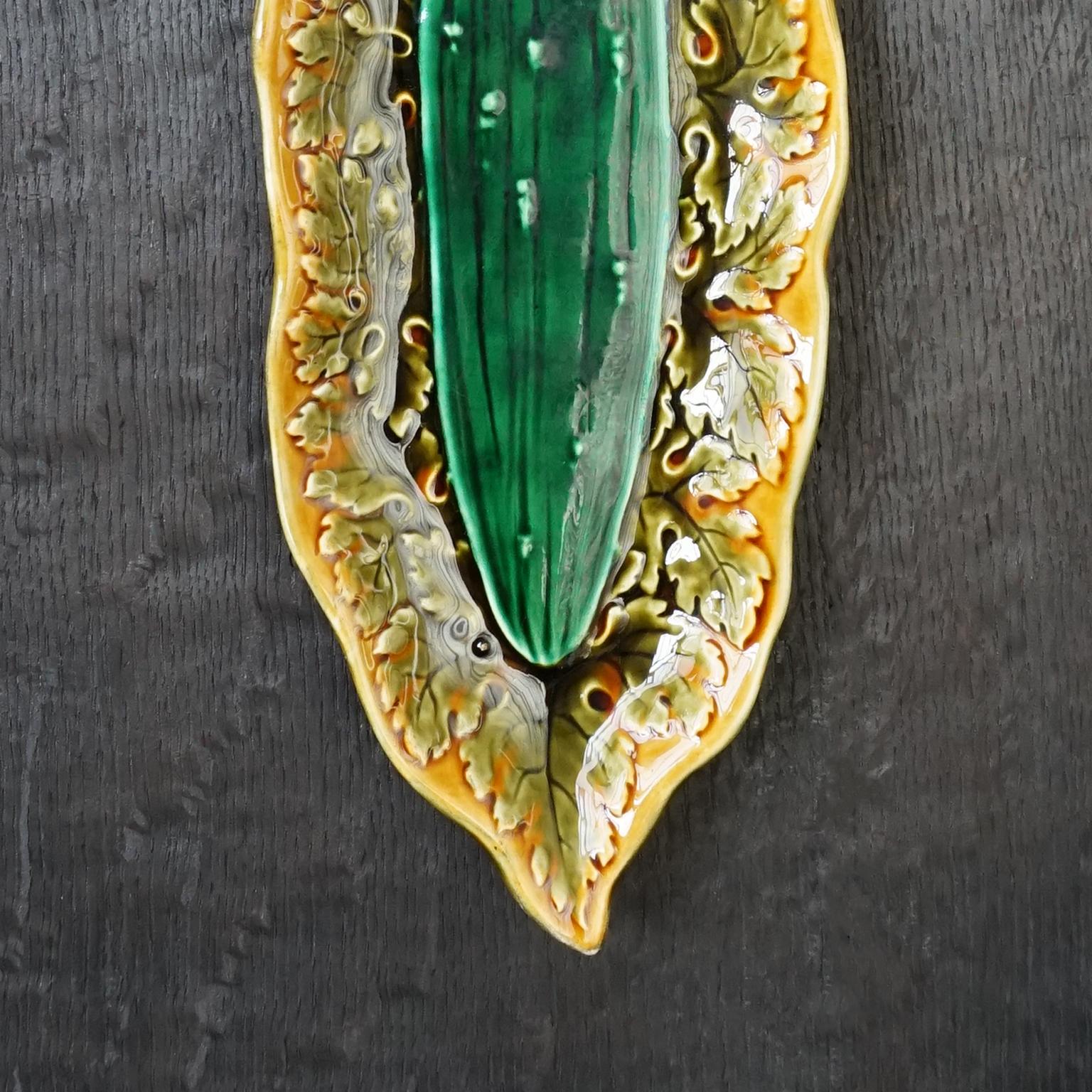 Glazed Victorian Ludwig Wessel Majolica Cucumber Dish For Sale