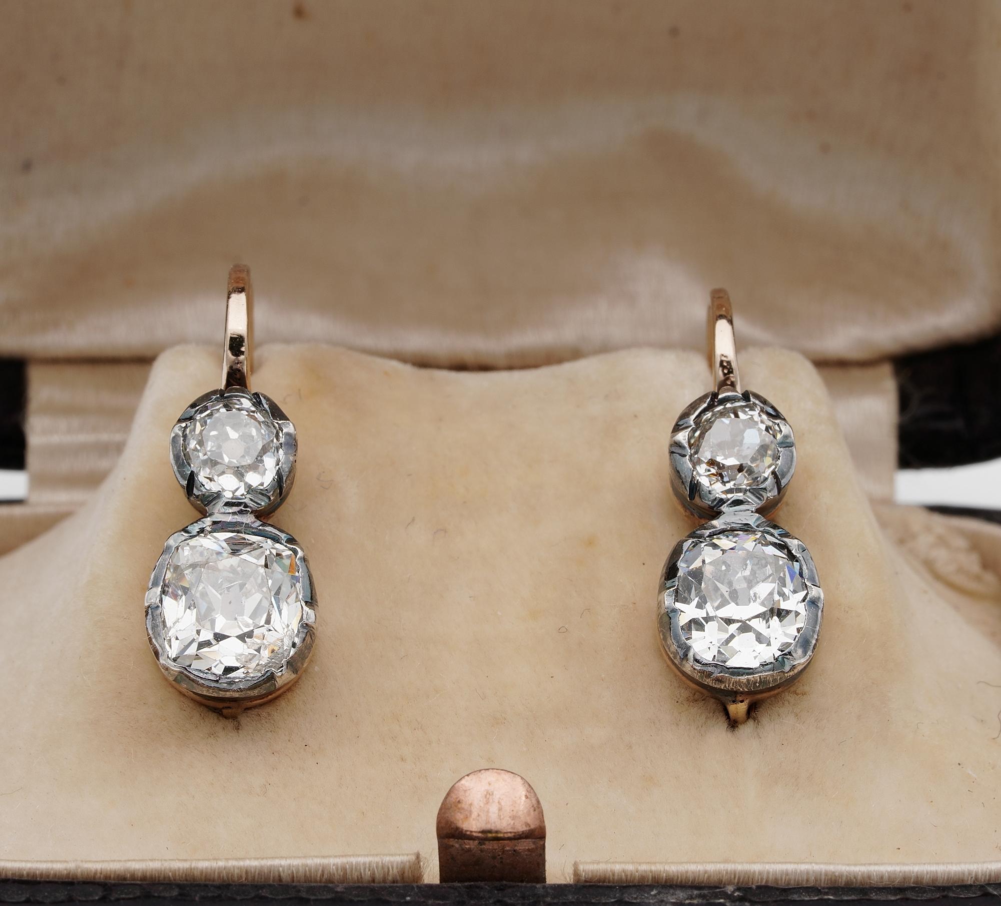 Glorious Victorian

Rare and wonderful pair of authentic Victorian Natural Diamond double solitaire earrings
The very best to wear at any occasion or even on daily basis, a pair of Diamonds earring to love and have with you ever!
Turn of the last