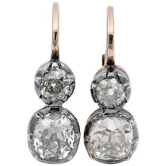Victorian Magnificent 2.85 Ct Cushion Mine Cut Diamond Double Solitaire Earrings