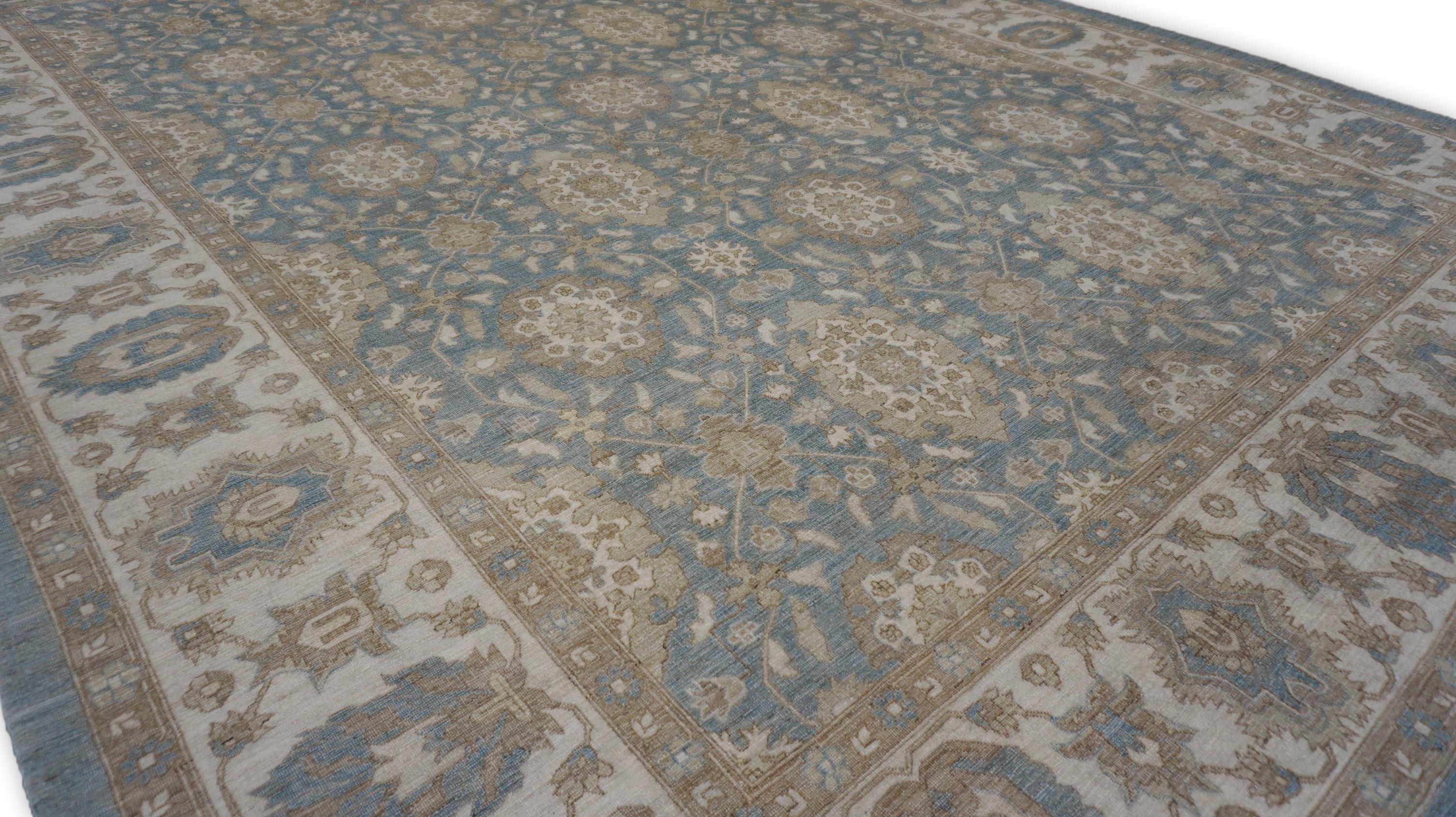 Viktorianischer Mahal-Muster Blauer und elfenbeinfarbener feiner Wollteppich 10'1''x13'10'' im Zustand „Neu“ im Angebot in Torrance, CA