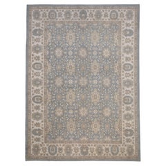 Victorian Mahal Pattern Blue and Ivory Fine Wool Rug 10'1''x13'10''