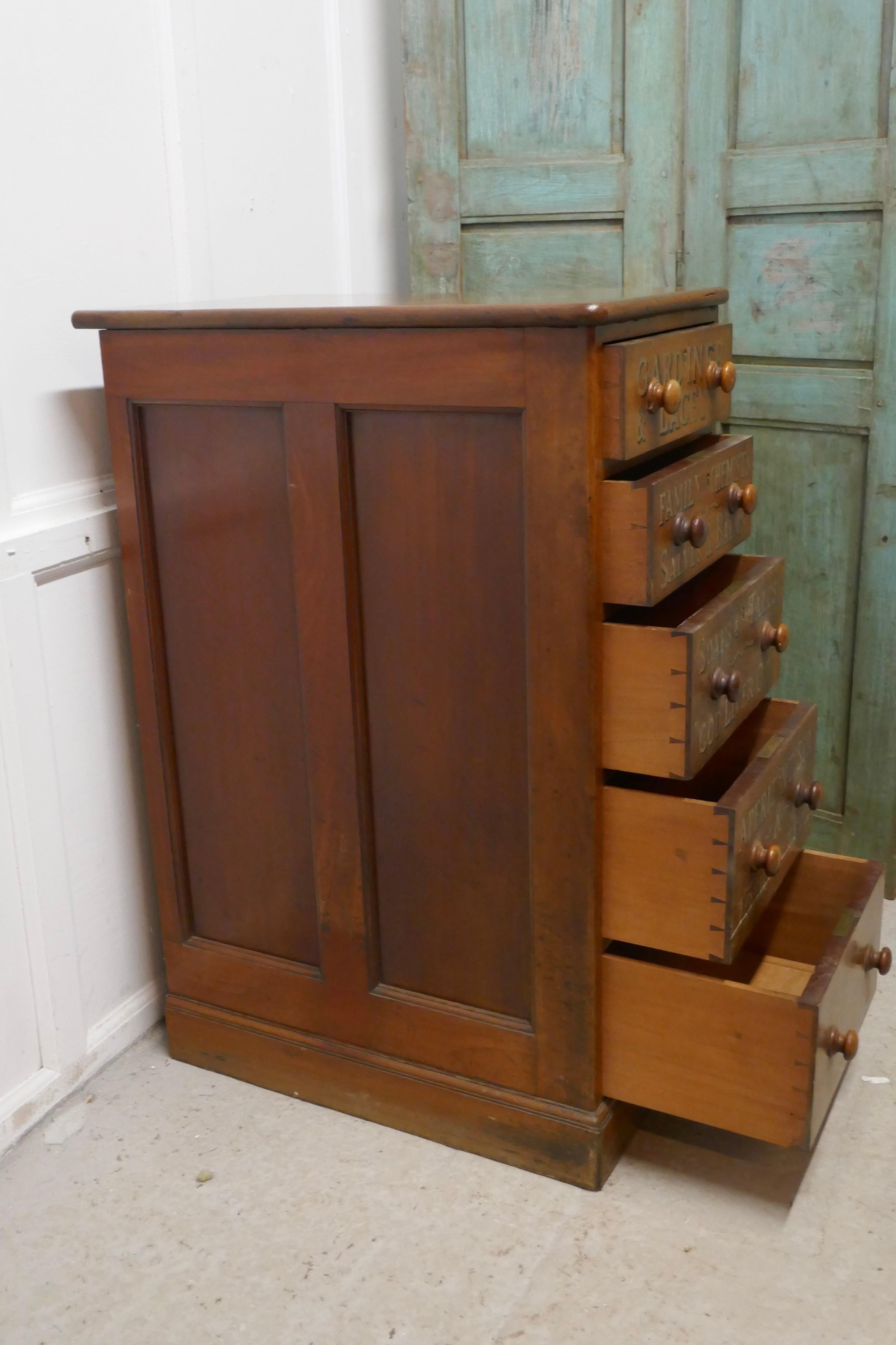 Industrial Victorian Mahogany 5-Drawer Pharmacy Chest of Drawers For Sale