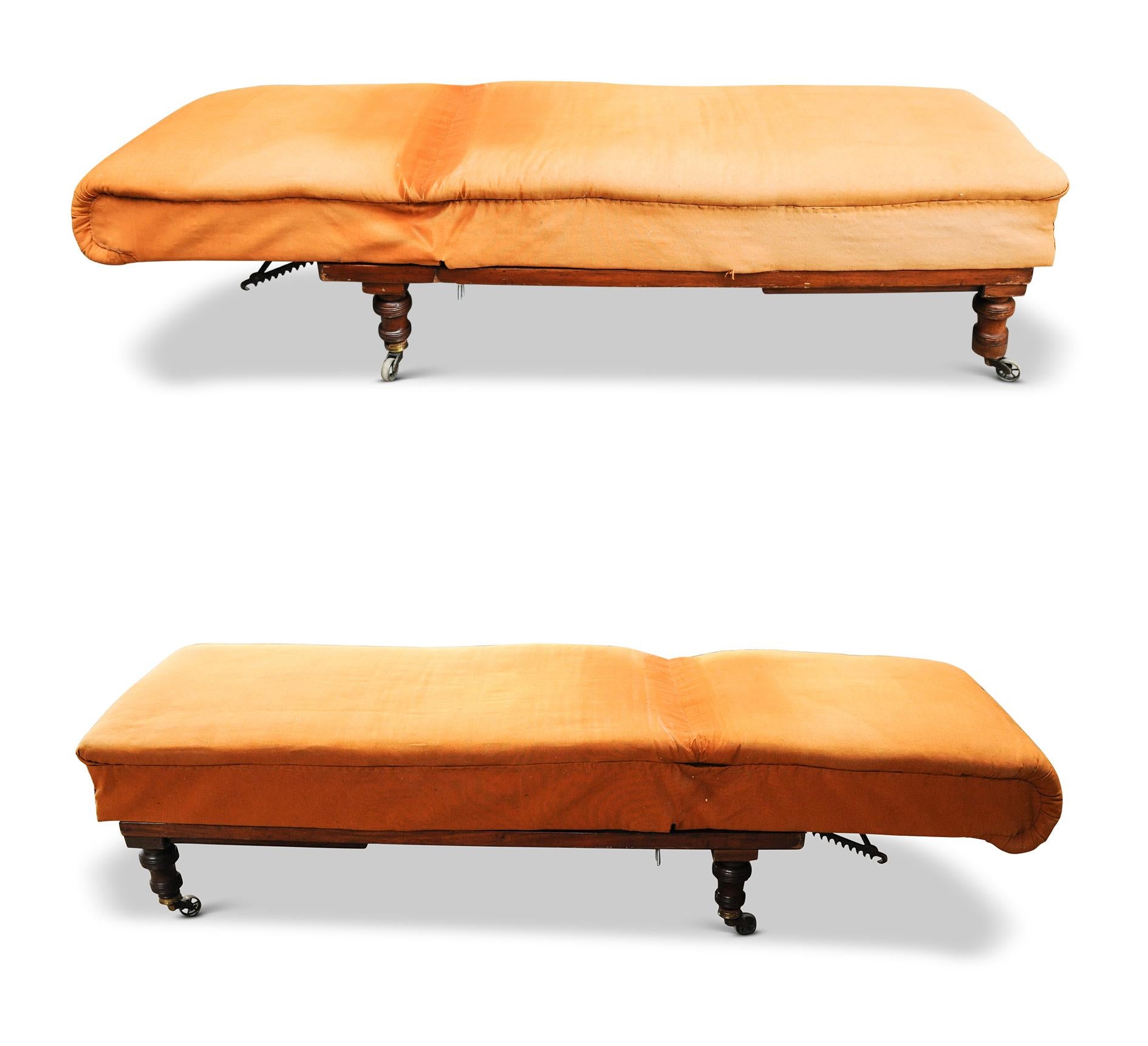 Seltenes viktorianisches verstellbares Tagesbett aus Holz und Messing von John Carter aus London  im Zustand „Gut“ im Angebot in High Wycombe, GB
