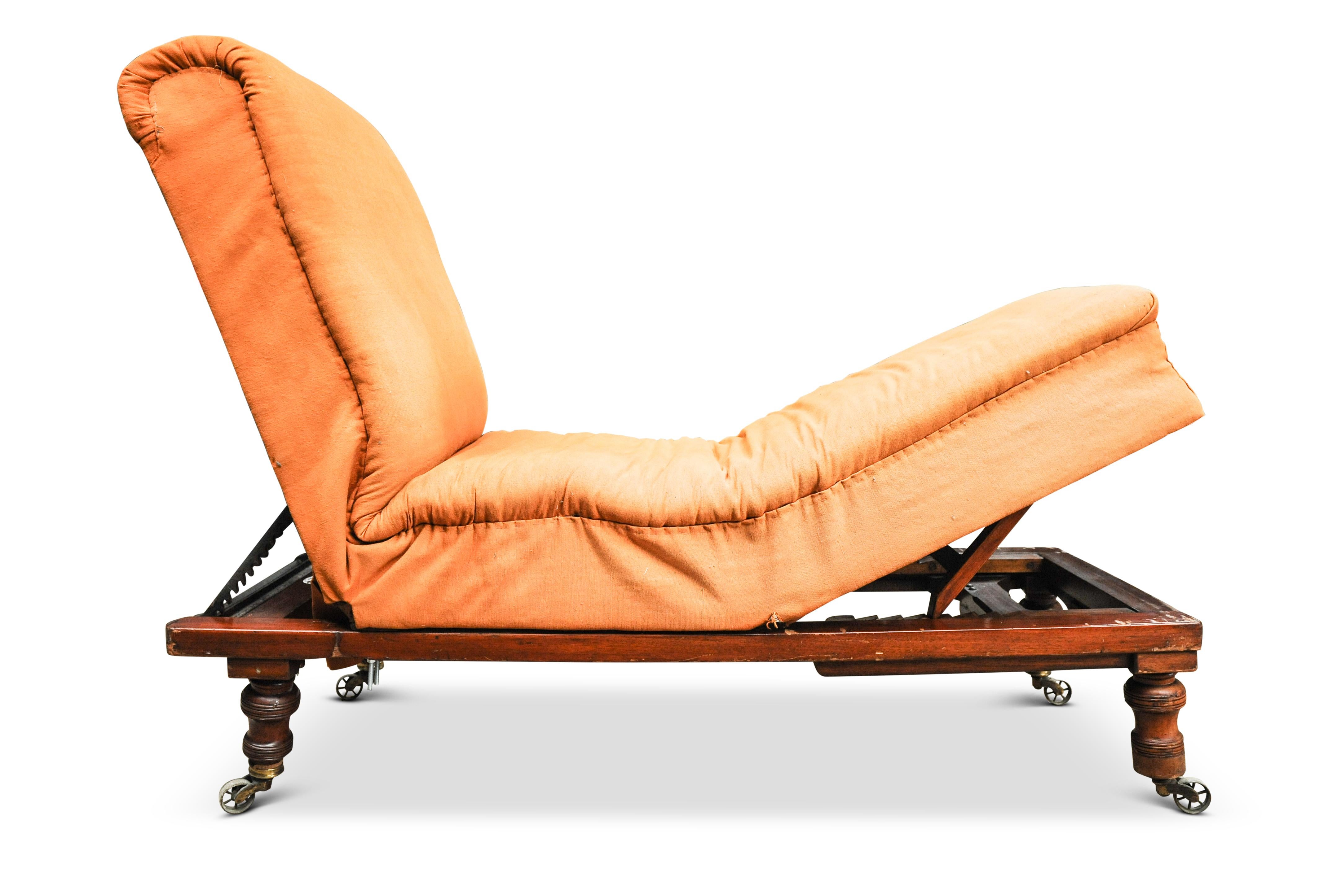 Late 19th Century Adjustable Chaise Lounge In Orange Fabric Known As The 