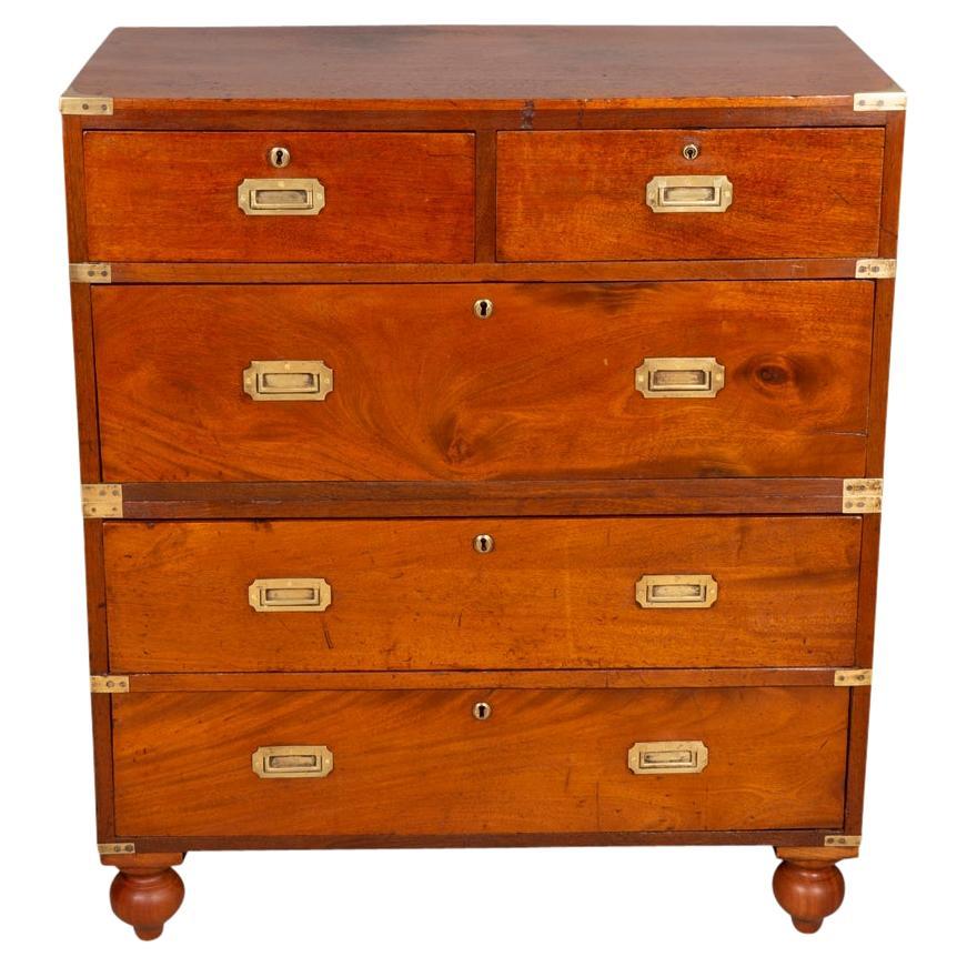 Victorian Mahogany and Brass Bound Campaign Chest For Sale