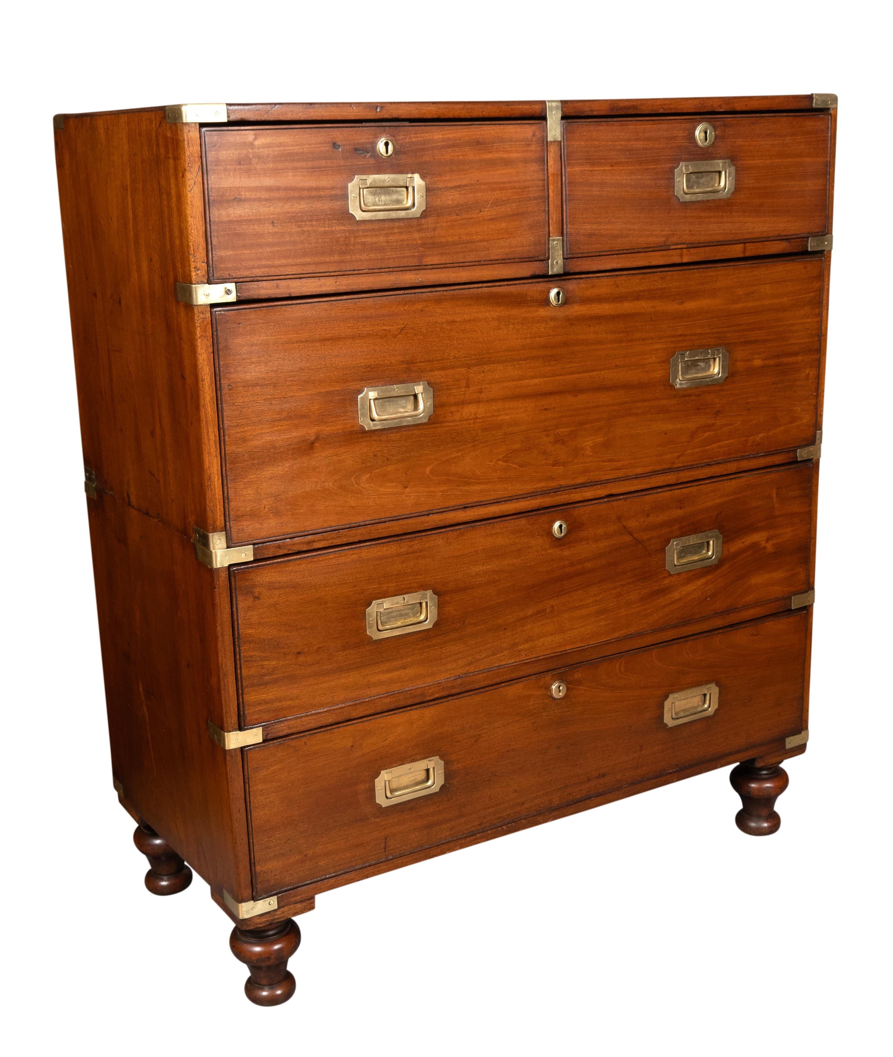 English Victorian Mahogany And Brass Campaign Chest By London Maker