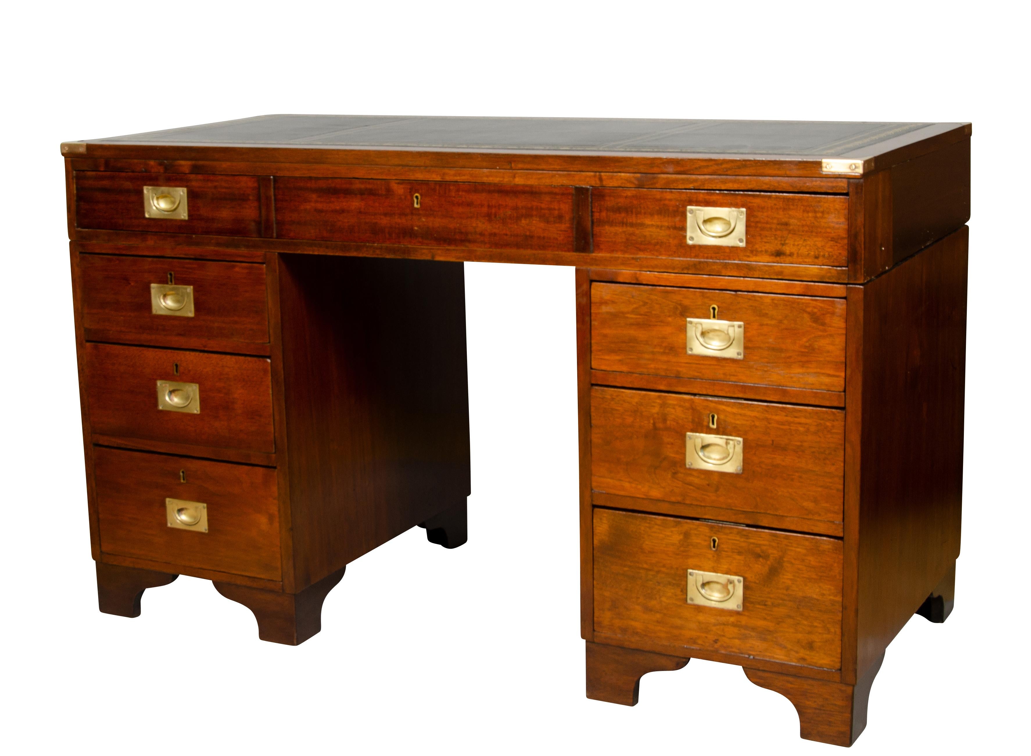 Victorian Mahogany and Brass Mounted Campaign Desk In Good Condition In Essex, MA