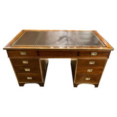 Victorian Mahogany and Brass Mounted Campaign Pedestal Desk