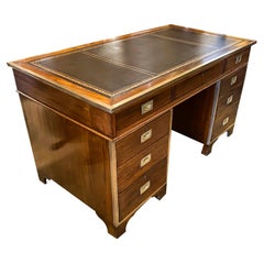Victorian Mahogany and Brass Mounted Campaign Pedestal Desk