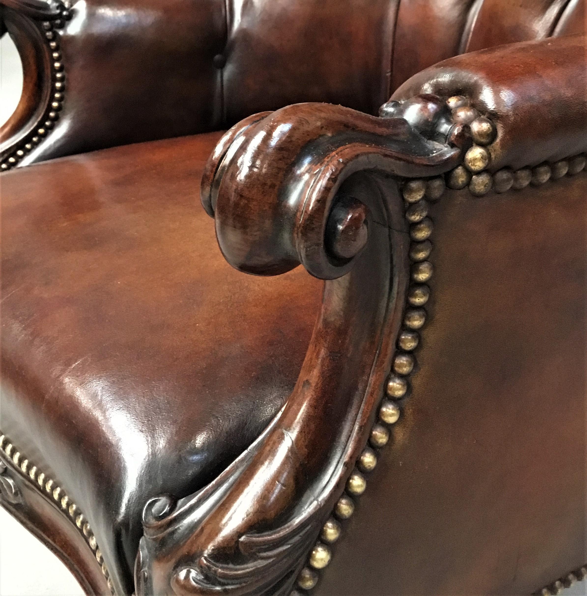 Victorian Mahogany and Leather Hall Porters Chair / Wing Chair For Sale 8