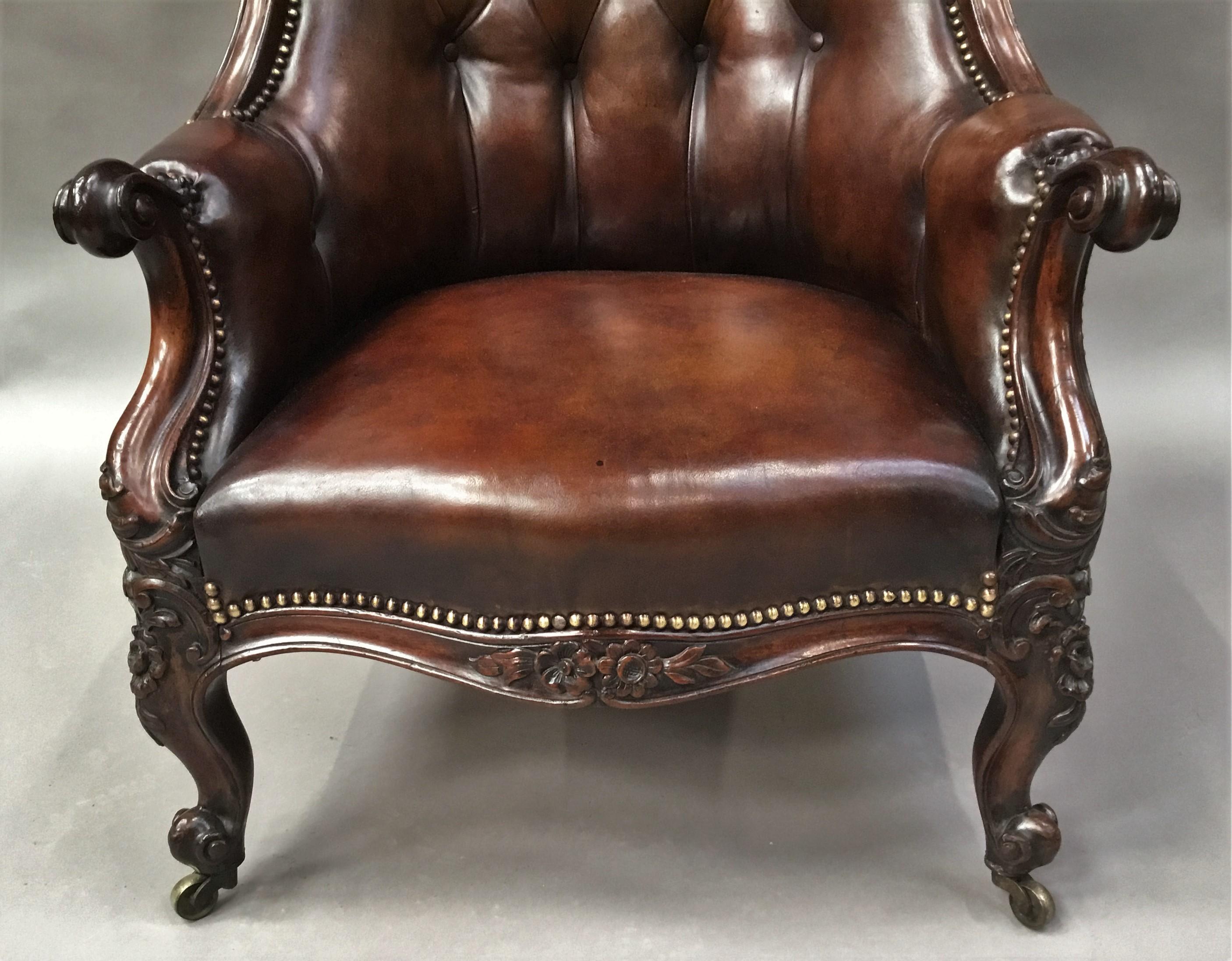Victorian Mahogany and Leather Hall Porters Chair / Wing Chair For Sale 11