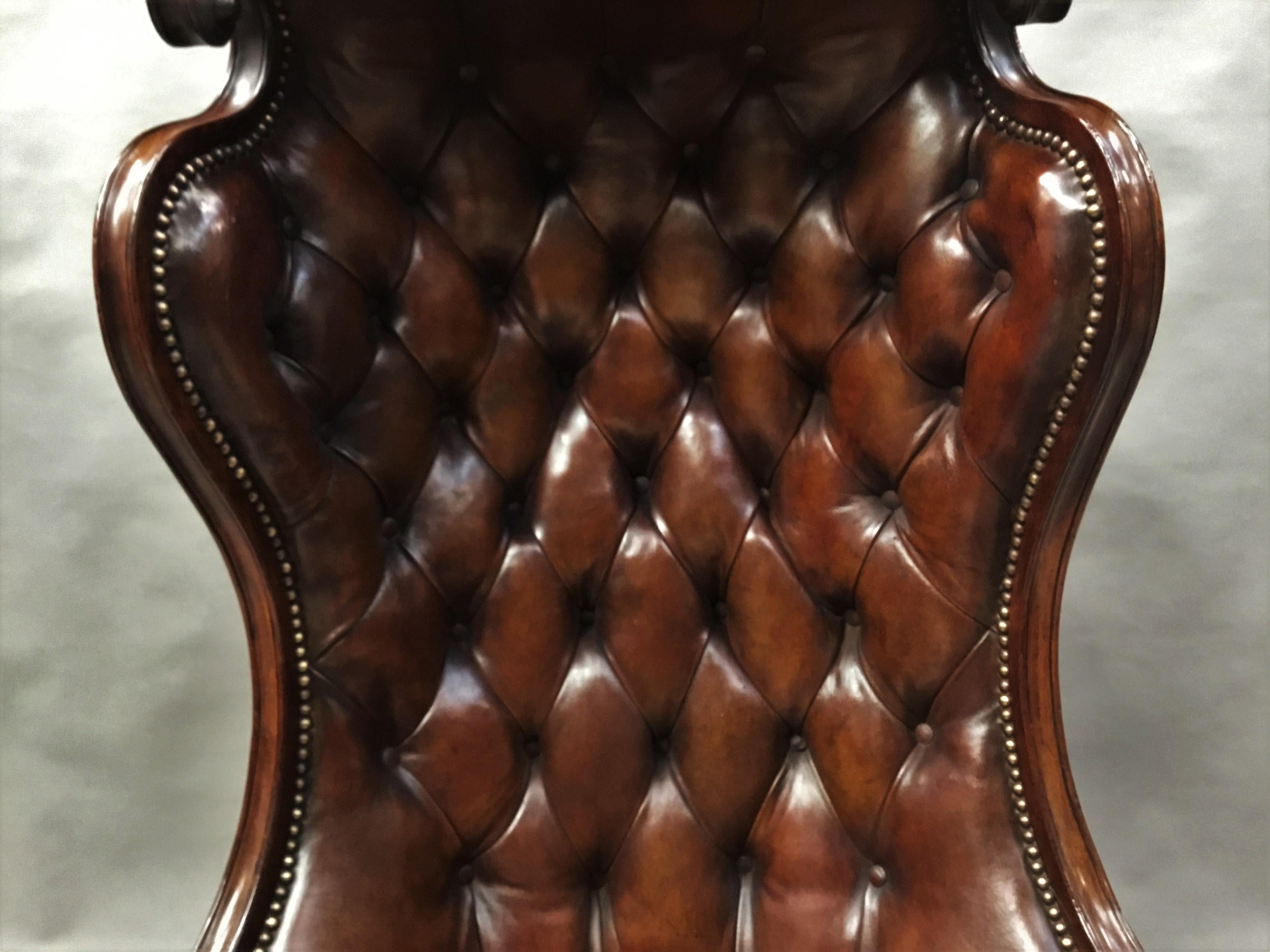 Victorian Mahogany and Leather Hall Porters Chair / Wing Chair For Sale 13