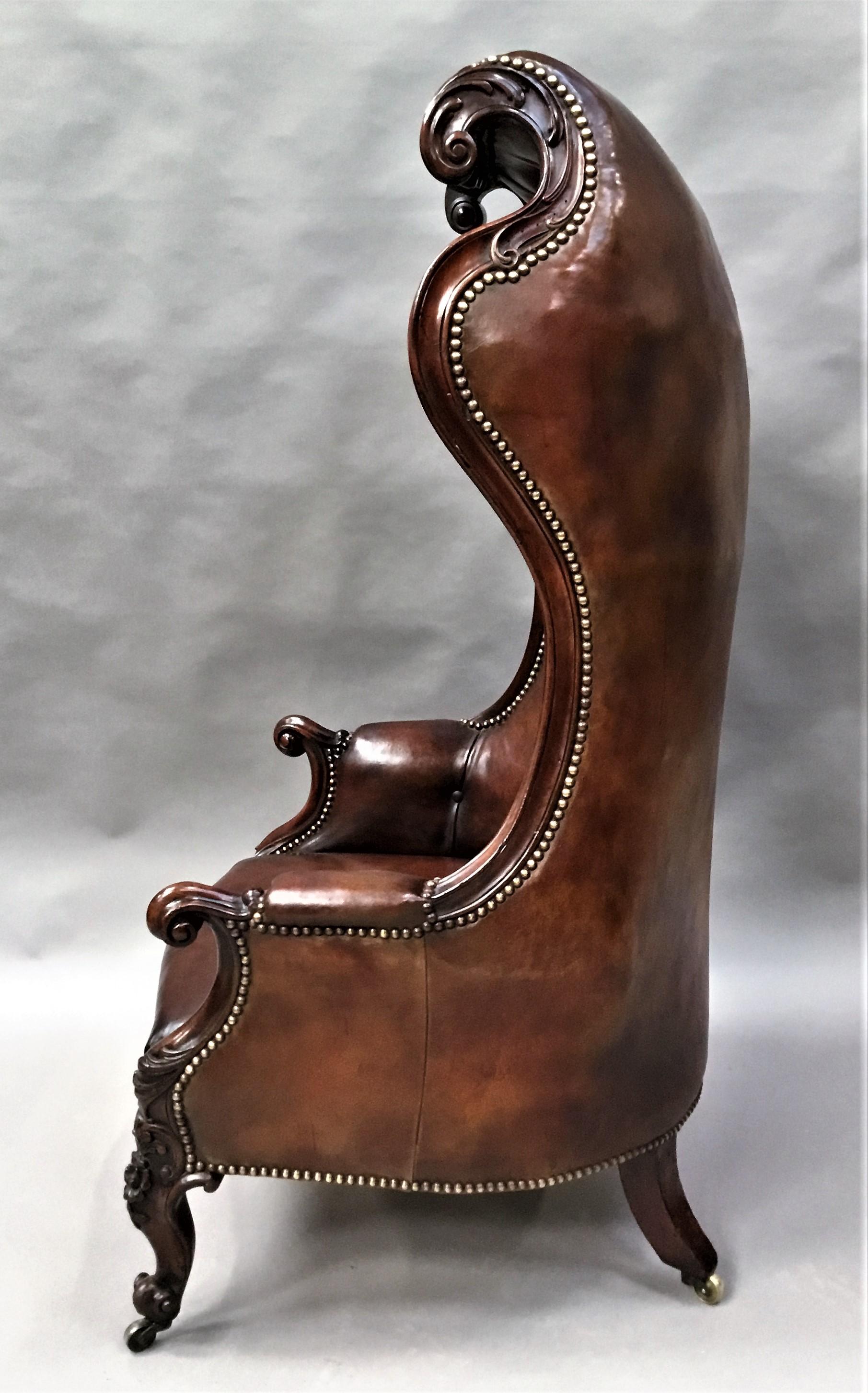 19th Century Victorian Mahogany and Leather Hall Porters Chair / Wing Chair For Sale