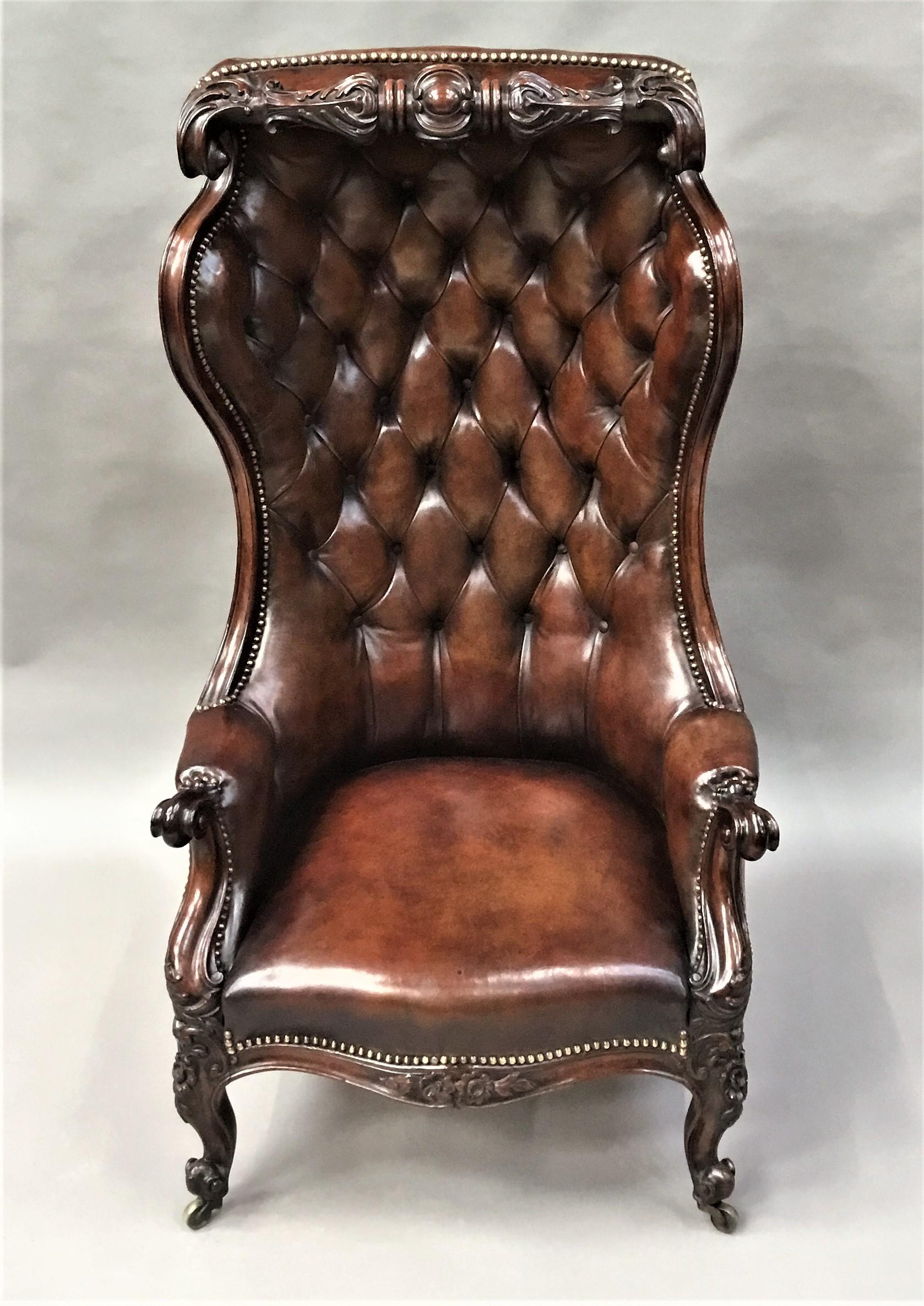 Victorian Mahogany and Leather Hall Porters Chair / Wing Chair For Sale 2