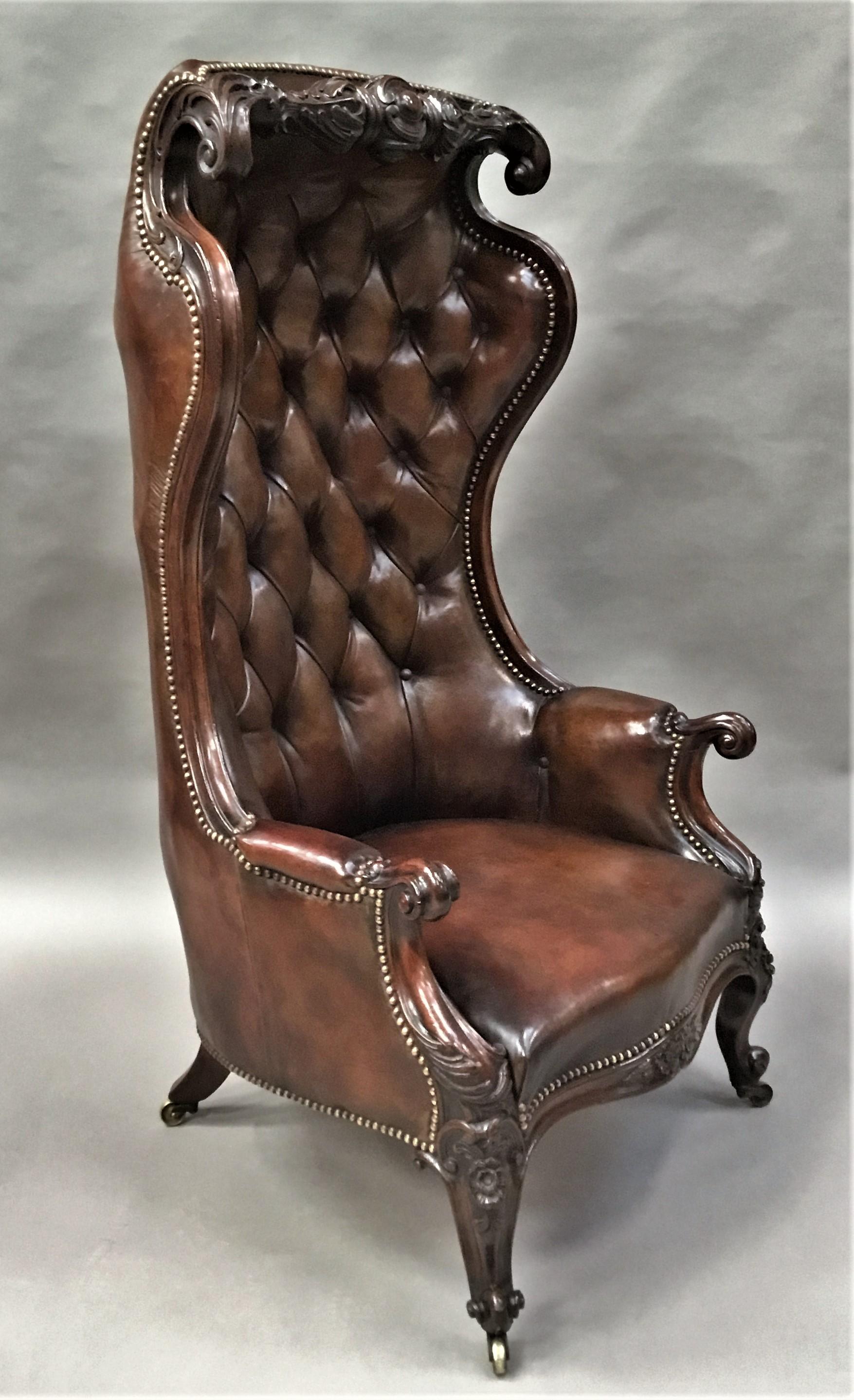 Victorian Mahogany and Leather Hall Porters Chair / Wing Chair For Sale 3