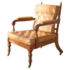 Victorian mahogany and leather spindle back library chair